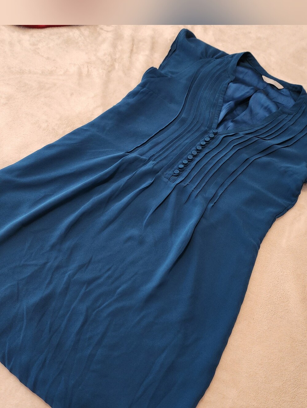 H&M Elegant Sleeveless Teal Pintuck Button-Front Mini Dress